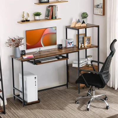 Costway Computer Desk Home Office Desk With Shelves 2 Drawers Keyboard Tray & Movable CPU Stand Study Desk Laptop Table Small Space Rustic Brown 3 Costway Computer Desk Home Office Desk With Shelves 2 Drawers Keyboard Tray & Movable CPU Stand Study Desk Laptop Table Small Space Rustic Brown