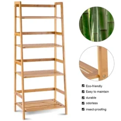 Costway Multifunctional 4 Shelf Bamboo Bookcase Ladder Plant Flower Stand Rack Storage -Costway GUEST 1d52ad12 9324 46ee 8bd9 905aad901e7f