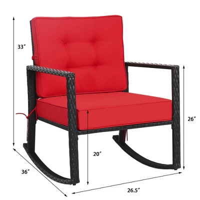 Costway Patio Rattan Rocker Chair Outdoor Glider Wicker Rocking Chair Cushion Lawn Red 3 Costway Patio Rattan Rocker Chair Outdoor Glider Wicker Rocking Chair Cushion Lawn Red