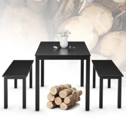 3pcs Dining Set Modern Studio Collection Table With 2 Benches Wood Legs Black -Costway GUEST 1dbef915 f979 4e58 ad0b 70759a82dea6