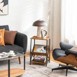 Costway 2PCS 3-Tier Industrial Side End Table With Storage Shelf Heavy Duty Accent Table