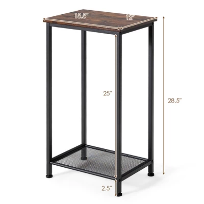 Costway Set Of 2 2-Tier Industrial Side End Accent Telephone Table W/ Mesh Shelf 4 Costway Set Of 2 2-Tier Industrial Side End Accent Telephone Table W/ Mesh Shelf - Image 2