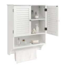 Costway Bathroom Wall Mounted Medicine Cabinet With Louvered Doors & Towel Bar Espresso/Grey/White -Costway GUEST 1de983ee dde4 4da2 979c b75d24ddbb81