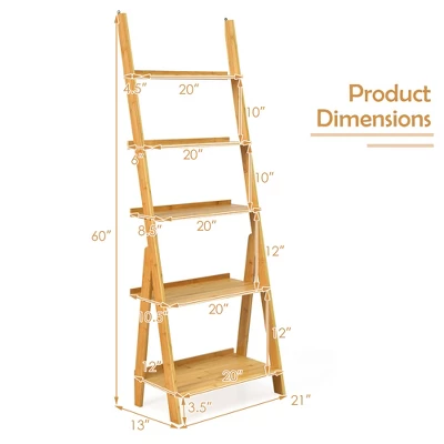 Costway 5-Tier Bamboo Ladder Shelf Bookshelf Display Storage Rack Flower Stand 5 Costway 5-Tier Bamboo Ladder Shelf Bookshelf Display Storage Rack Flower Stand - Image 3