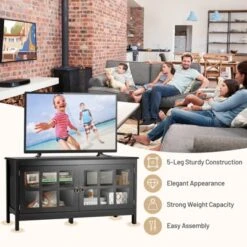 Costway 50'' TV Stand Modern Wood Storage Console Entertainment Center W/ 2 Doors Black -Costway GUEST 1e30efa5 a14e 43eb a504 6817bff5ab57