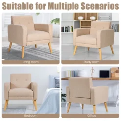 Costway Modern Accent Chair Upholstered Linen Armchair W/Rubber Wood Legs YellowBeigeGreyNavy -Costway GUEST 1e4ff3c7 363c 4492 b57a eece9e2cae7d