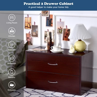 Costway 2-Drawer Dresser Horiztonal Organizer W/Handle Wood End Table Nightstand 6 Costway 2-Drawer Dresser Horiztonal Organizer W/Handle Wood End Table Nightstand - Image 4