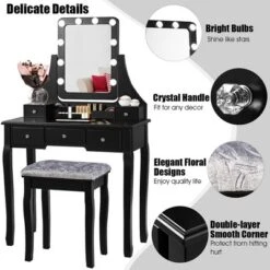 Costway Vanity Dressing Table Set W/ 10 Dimmable Bulbs Touch Switch Cushion Stool WhiteBlackBrown -Costway GUEST 1eec59ef 4fc7 4ab6 9a0c 42861163e618