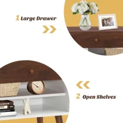 Costway Nightstand End Side Table Drawer Storage Shelf Mid-Century Rubber Wood Leg -Costway GUEST 1f68d55c 1194 4450 8ef6 3e91aed17da1