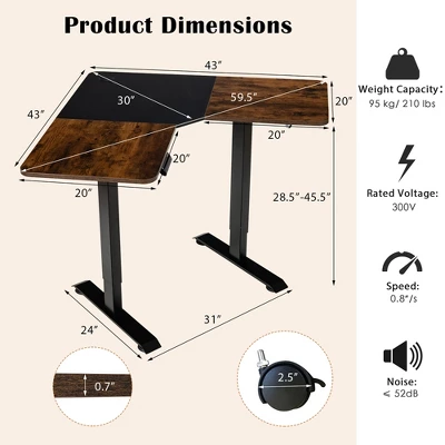 Costway L Shaped Electric Adjustable Standing Desk W/ Controller 2 Hooks BlackRustic 4 Costway L Shaped Electric Adjustable Standing Desk W/ Controller 2 Hooks BlackRustic - Image 2