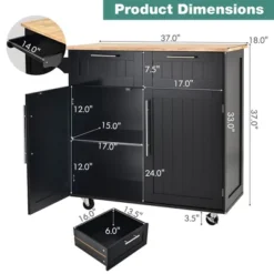 Costway Rolling Kitchen Cart Island Heavy Duty Storage Trolley Cabinet Utility Black -Costway GUEST 1faaad80 004f 4a57 b022 a3b5032d3f95