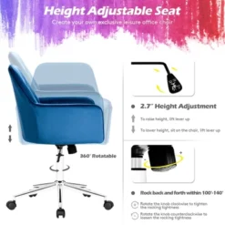 Costway Velvet Accent Office Armchair Adjustable Swivel Removable Cushion PinkBlueGrey -Costway GUEST 1fab5a31 b54d 4539 be75 b30029ae4516