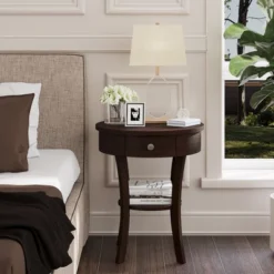 Costway 2-tier Side End Sofa Table Round Nightstand For Bedroom Living Room White/Espresso 19 Costway 2-tier Side End Sofa Table Round Nightstand For Bedroom Living Room White/Espresso -Costway GUEST 1fb40973 fbf2 4859 b4cb 55cb9351528d