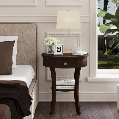 Costway 2-tier Side End Sofa Table Round Nightstand For Bedroom Living Room White/Espresso 9 Costway 2-tier Side End Sofa Table Round Nightstand For Bedroom Living Room White/Espresso - Image 7