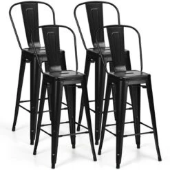 Costway Set Of 4 High Back Metal Stool 30'' Seat Bar Height Industrial Bar Stools GunBlack -Costway GUEST 1fd45ce6 c6c4 47c9 977b 8cb66666c0b6