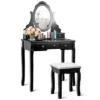Costway Vanity Jewelry Wooden Makeup Dressing Table Set W/Stool Mirror & 5 Drawers Black -Costway GUEST 1fe14a25 262d 486c 9887 7e7fd09d51e3