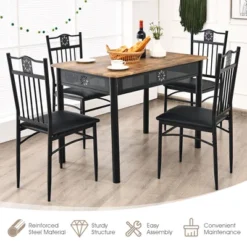 Costway 5PCS Dining Set Metal Table & 4 Chairs Kitchen Breakfast Furniture Black -Costway GUEST 200612e1 791c 4a26 b800 e81327fb4e78