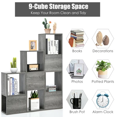 Costway Bookshelf Free Combination Bookcase Storage Organizer Display Shelf Gray 7 Costway Bookshelf Free Combination Bookcase Storage Organizer Display Shelf Gray - Image 5