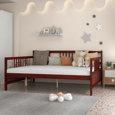 Costway Full Size Daybed Frame Solid Wood Sofa Bed For Living Room Bedroom White/Cherry 5 Costway Full Size Daybed Frame Solid Wood Sofa Bed For Living Room Bedroom White/Cherry - Image 3