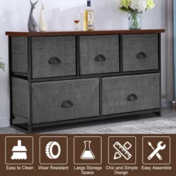 Costway 5 Drawers Dresser Storage Unit Side Table Display Organizer Dorm Room Wood Black -Costway GUEST 20666096 7161 443d 8bff 328f0e07e112