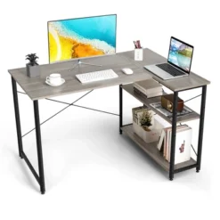 Costway 48'' Reversible L Shaped Computer Desk Home Office Table Adjustable Shelf BrownGrayNatural -Costway GUEST 209879cc 45b1 4a15 862b 90f201a0012d