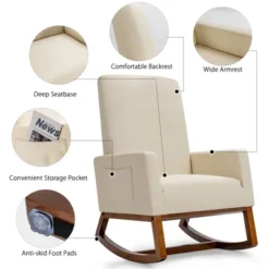 Costway Mid Century Retro Fabric Upholstered Rocking Chair Modern Armchair Beige 17 Costway Mid Century Retro Fabric Upholstered Rocking Chair Modern Armchair Beige -Costway GUEST 20bb8535 974d 4764 853d 56810fd65bae