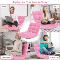 Costway Adjustable 14-Position Floor Chair Folding Lazy Gaming Sofa Chair Cushioned-Pink -Costway GUEST 20e85e46 e009 478c b863 f653a4e8c5c5