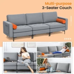 Costway Modern Modular 3-Seat Sofa Couch W/ Side Storage Pocket & Metal Leg Ash Grey 17 Costway Modern Modular 3-Seat Sofa Couch W/ Side Storage Pocket & Metal Leg Ash Grey -Costway GUEST 20ee394a 3660 42ae 8f0b e39558d7ae84