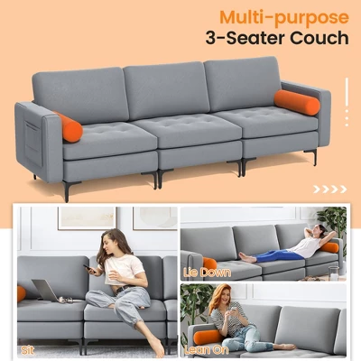 Costway Modern Modular 3-Seat Sofa Couch W/ Side Storage Pocket & Metal Leg Ash Grey 9 Costway Modern Modular 3-Seat Sofa Couch W/ Side Storage Pocket & Metal Leg Ash Grey - Image 7