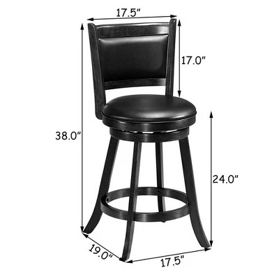 Costway 2PCS 24'' Swivel Counter Stool Dining Chair Upholstered Seat Black 5 Costway 2PCS 24'' Swivel Counter Stool Dining Chair Upholstered Seat Black - Image 3