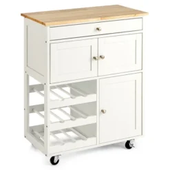 Costway Rolling Kitchen Island Serving Cart Storage Cabinet W/ Wine Rack -Costway GUEST 216281fa a0bb 4302 bfab f6001c7c613d