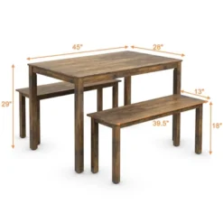 3pcs Dining Set Modern Studio Collection Table With 2 Benches Wood Legs Coffee -Costway GUEST 2194d155 2f27 43a0 934f aa3d8ca066ac