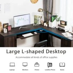 Costway L-Shaped Corner Computer Desk Writing Table Study Workstation Drawers BlackBrown -Costway GUEST 21a882f6 9017 4d65 9213 3aa1907d10e2