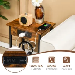Costway Set Of 2 End Tables With Charging Station Industrial Bed Side Table With AC Outlets & USB Port Rustic Brown -Costway GUEST 21df99ac a9d9 433c ae7b 18e9b8e8c12a