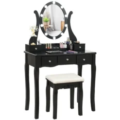 Costway Vanity Table Set W/10 Light Bulbs And Touch Switch Makeup Dressing Table