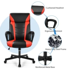 Costway Office Chair Computer Desk Chair Swivel Gaming PU Leather W/Padded Armrest WhiteBlueRed -Costway GUEST 22506cfd 6433 498c a225 3b3edbc6f4c3