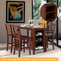 Costway 5PCS Counter Height Pub Dining Table Set W/ Storage Shelves&4 Bar Chairs -Costway GUEST 22768baf b88a 43b2 b0ef 8c6b9e42e289
