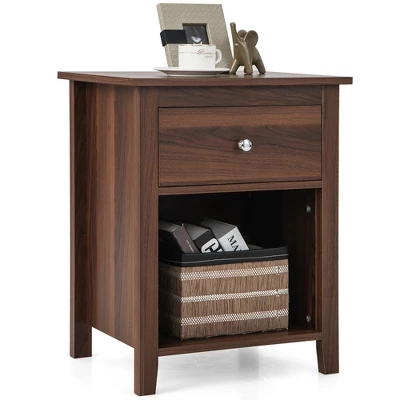 Costway Nightstand Bedside Table With Drawer & Open Shelf For Living Room Bedroom Walnut/Brown 12 Costway Nightstand Bedside Table With Drawer & Open Shelf For Living Room Bedroom Walnut/Brown - Image 10