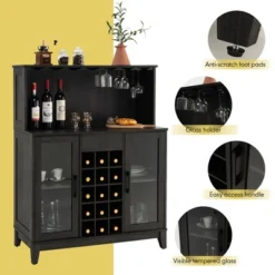 Costway 2-Door Buffet Bar Cabinet Kitchen Storage Sideboard Wine Rack Glass Holder GreyBlack -Costway GUEST 22ae4844 31b3 4e00 bf93 74ef609839ad