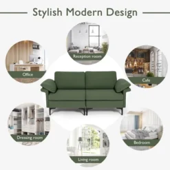 Costway Modern Loveseat Fabric 2-Seat Sofa Couch For Small Space W/Metal Legs Army -Costway GUEST 22f83336 3cd5 431d 93df 24ee6625bd7a