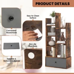 Costway Industrial Bookshelf Rustic Wooden Shelf Organizer With Non-woven Fabric Drawer -Costway GUEST 22fc78fb 3841 447e b04a 92d629d93349