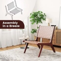 Costway Woven Leather Accent Chair Mid Century Rubber Wood Armless Side Chair -Costway GUEST 230c5fc2 7b72 48eb 890a b5fcd3db883d
