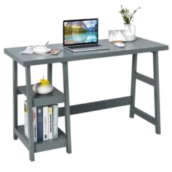 Costway Trestle Computer Desk Home Office Workstation W/Removable Shelves Vintage BlueWhite -Costway GUEST 23138ee1 8e91 4a49 adb6 673f5770cc67