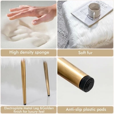 Costway Faux Fur Vanity Stool Square Furry Ottoman W/ Golden Metal Legs 8 Costway Faux Fur Vanity Stool Square Furry Ottoman W/ Golden Metal Legs - Image 6