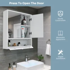 Costway Bathroom Cabinet Medicine Cabinet Double Mirror Door Wall Mount Storage Wood Shelf White -Costway GUEST 233f60a7 269c 4ccb a708 b403ef91400f