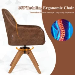 Costway Mid Century Swivel Accent Chair Hot-Stamping Cloth Armchair Retro Brown -Costway GUEST 24215467 1104 40ed 8115 21fcc454f360