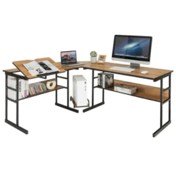 Costway L-Shaped Computer Desk Drafting Table Workstation W/ Tiltable Tabletop -Costway GUEST 242977b1 70fd 4638 a533 8507bc822ff7