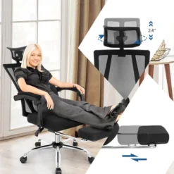 Costway Mesh Office Chair Recliner Desk Chair Height Adjustable W/Footrest Black -Costway GUEST 2431817f 539e 4bbc 9d9d 3ee85abbf405