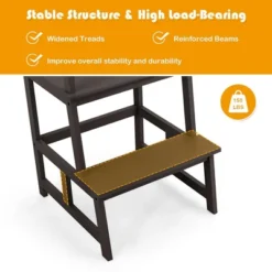 Costway Kids Kitchen Step Stool Wooden Toddler Stand Helper W/ Safety Rail GrayBrown -Costway GUEST 246577a2 47ef 4f53 b0f7 134987e6ac0f