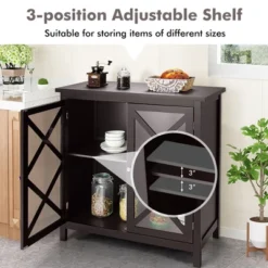 Costway Kitchen Buffet Sideboard Storage Cabinet W/Glass Doors & Adjustable Shelf WhiteBrown -Costway GUEST 246cc7a6 d7fd 4d90 8639 d2563fd018f5